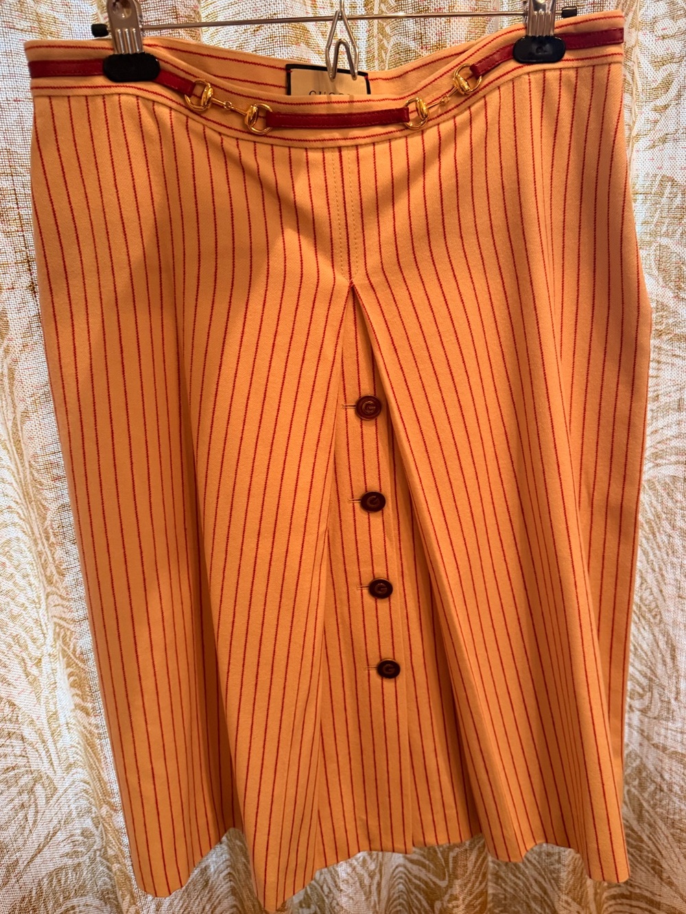 Vintage Gucci red and cream Midi Skirt with Red Pinstripes and Gold Hardware